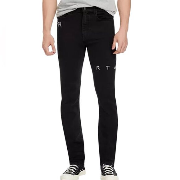 RTA Men Slim Fit Logo Jeans In Black Stone Size 30
